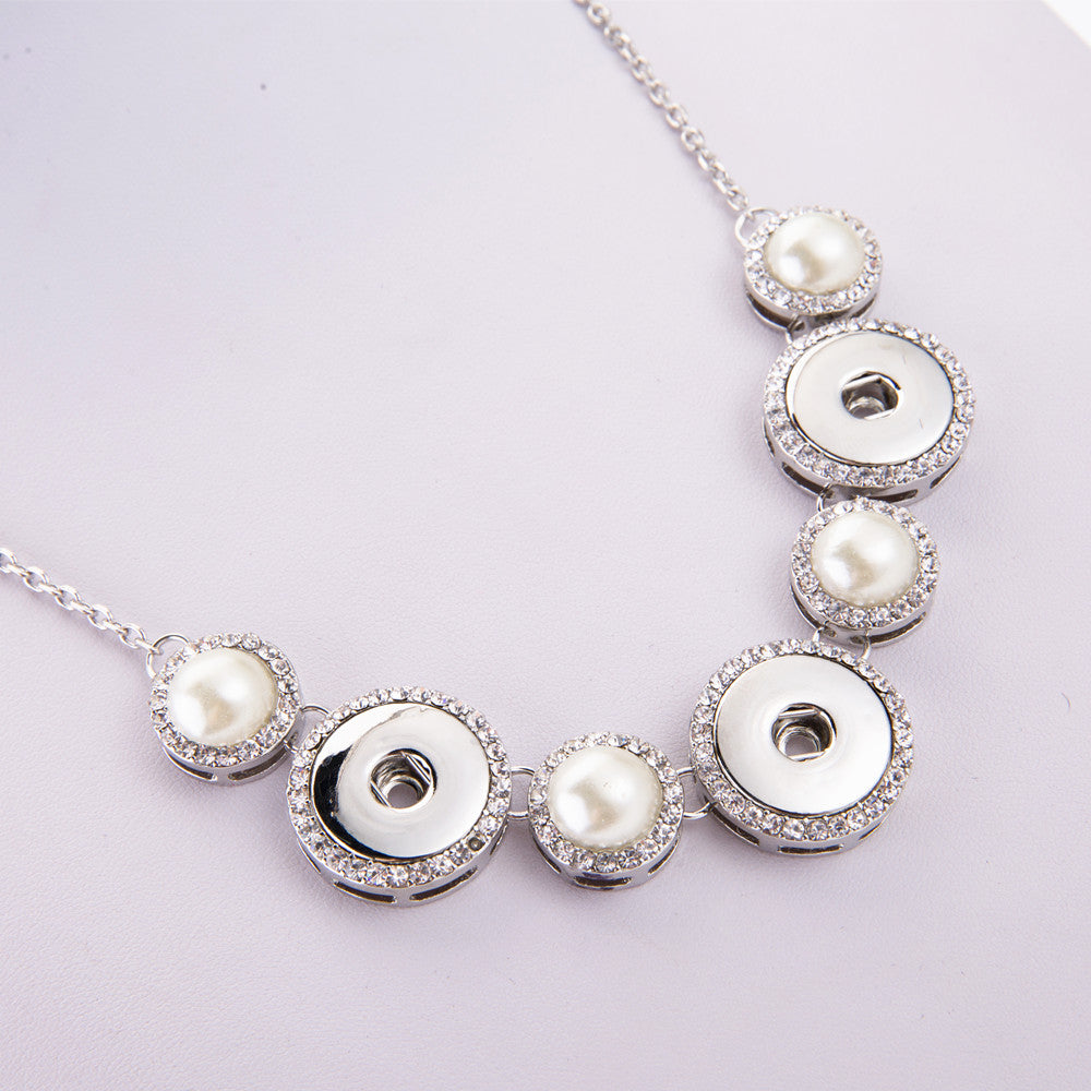 New DJ0137 Beauty pearls Round Crystal snap buttons snap necklace 55cm fit 18mm snap buttons Wholesale