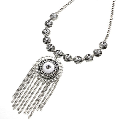 New DJ0138 Beauty Round Crystal pattern tassel buttons snap necklace 60cm fit 18mm snap buttons Wholesale