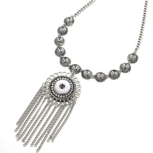 New DJ0138 Beauty Round Crystal pattern tassel buttons snap necklace 60cm fit 18mm snap buttons Wholesale