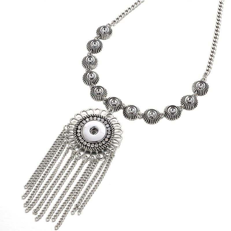 New DJ0138 Beauty Round Crystal pattern tassel buttons snap necklace 60cm fit 18mm snap buttons Wholesale