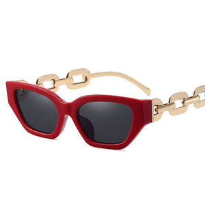 Designer Chain Ladies Cat Eye Sunglasses Trends  Brand Small Frame Sun Glasses Women  Metal Glasses UV400