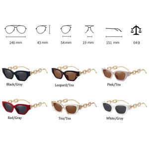 Designer Chain Ladies Cat Eye Sunglasses Trends  Brand Small Frame Sun Glasses Women  Metal Glasses UV400