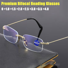 Carica l&#39;immagine nel visualizzatore di Gallery, Diamond-Cut Bifocal Progressive Reading Glasses Unisex Blue Light Blocking Multifocal Eyewear Ultralight Rimless Eyeglasses