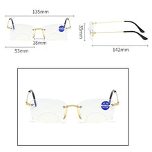 Carica l&#39;immagine nel visualizzatore di Gallery, Diamond-Cut Bifocal Progressive Reading Glasses Unisex Blue Light Blocking Multifocal Eyewear Ultralight Rimless Eyeglasses