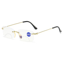 Carica l&#39;immagine nel visualizzatore di Gallery, Diamond-Cut Bifocal Progressive Reading Glasses Unisex Blue Light Blocking Multifocal Eyewear Ultralight Rimless Eyeglasses