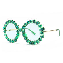 Load image into Gallery viewer, Diamond Round Sunglasses Women Brand Designer Green Black Pink Frame Sun Glasses Metal Flower Girl Gift UV400