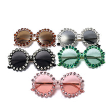 Load image into Gallery viewer, Diamond Round Sunglasses Women Brand Designer Green Black Pink Frame Sun Glasses Metal Flower Girl Gift UV400