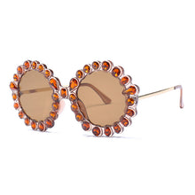 Load image into Gallery viewer, Diamond Round Sunglasses Women Brand Designer Green Black Pink Frame Sun Glasses Metal Flower Girl Gift UV400