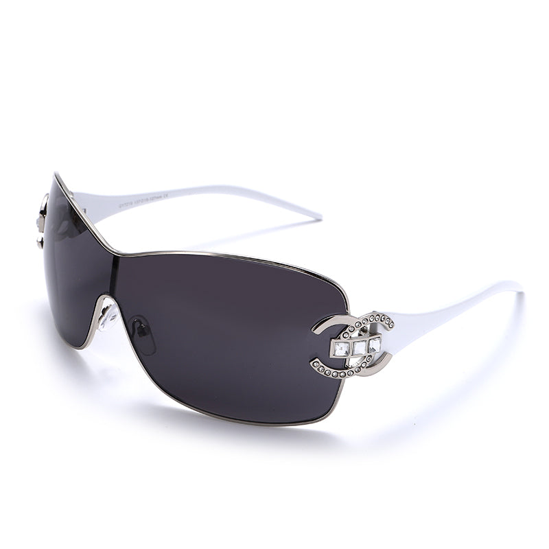 Diamond Sunglasses 2023 Women Men Sun Glasses Metal Large Frame Eyewear Female One-piece Rhinestone Eyeglasses UV400