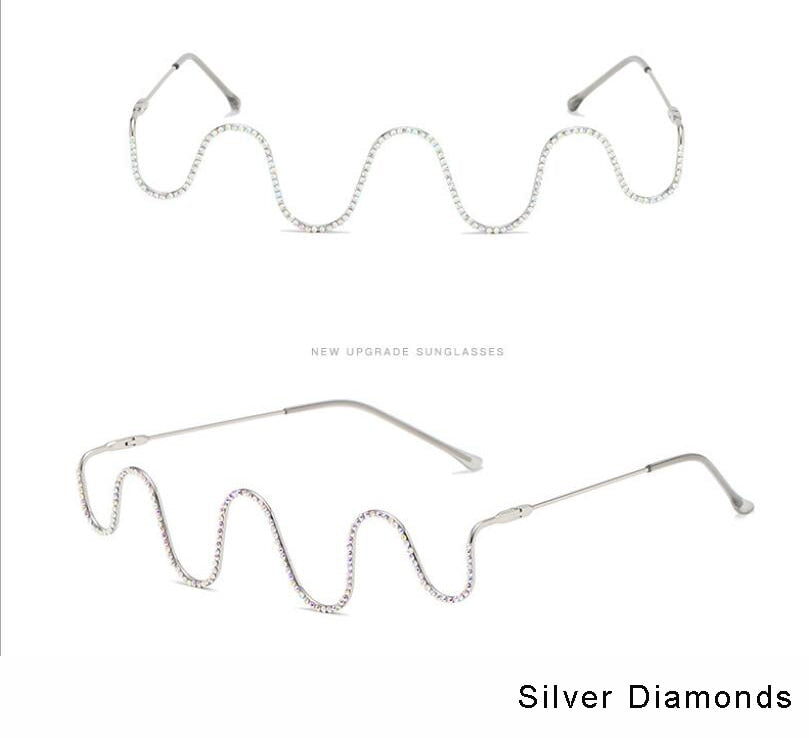 Diamond-studded Ladies Glasses ,Women Trend Metal Lensless Glass Wave Personality S-shaped Decorative Frames D2056