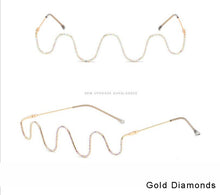 Load image into Gallery viewer, Diamond-studded Ladies Glasses ,Women Trend Metal Lensless Glass Wave Personality S-shaped Decorative Frames D2056