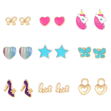 New Earrings Girl 9 Pairs Cute Small Unicorn Butterfly Bowtie Stud Earrings Set For Kids Girls Cute Small Stud Earrings