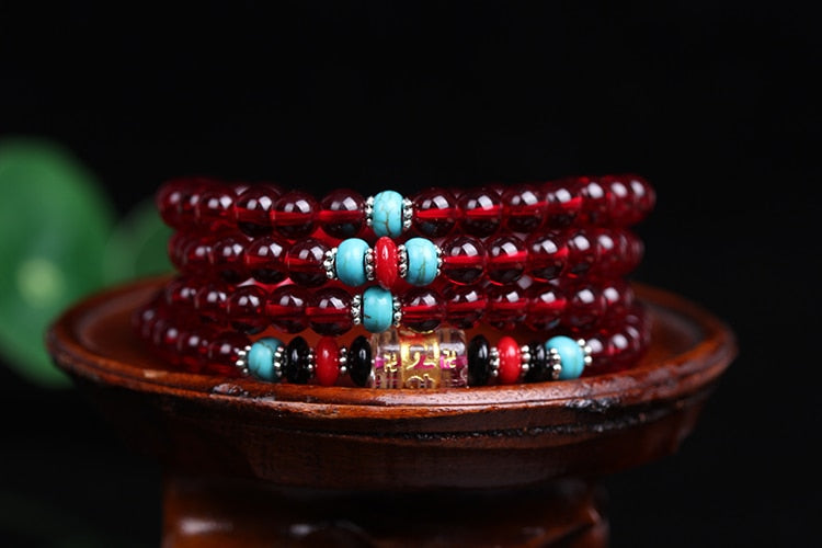New Fashion 6mm Red Garnet stone beads Tibetan Buddhist 108 Prayer Beads Gourd mala Prayer Bracelet for Meditation