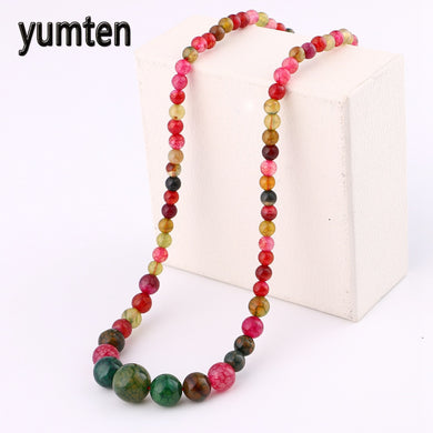 New Fashion 8-16mm Multicolor Agate Necklace 1pc Strand Hand-Knitted Faceted Dream18 Inches Crude Raw Crystal Necklace Handmade