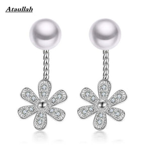 New Fashion 925 Pearls Flowers Drop Earrings for Women Anti-allergy Fine Jewelry Christmas Gift Brand EWC018