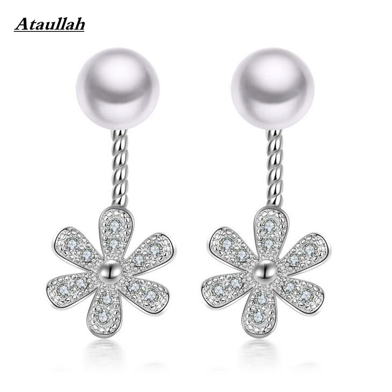 New Fashion 925 Pearls Flowers Drop Earrings for Women Anti-allergy Fine Jewelry Christmas Gift Brand EWC018