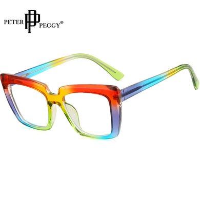 Acetate Large Square Frame Rainbow Color Flat Mirror INS Style Candy Color Blue Light Blocking Glasses