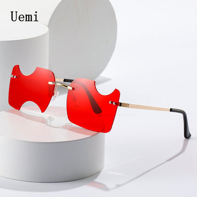 Brand Designer Of Square Rimless Sunglasses For Women Men Retro Clear Ocean Lens Sun Glasess Ins Trending Shades UV