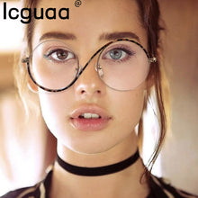 Carica l&#39;immagine nel visualizzatore di Gallery, Occhiali ottici semi-senza montatura rotondi incrociati 2023 Occhiali da sole oversize in metallo anti luce blu con montatura per occhiali da vista femminili 