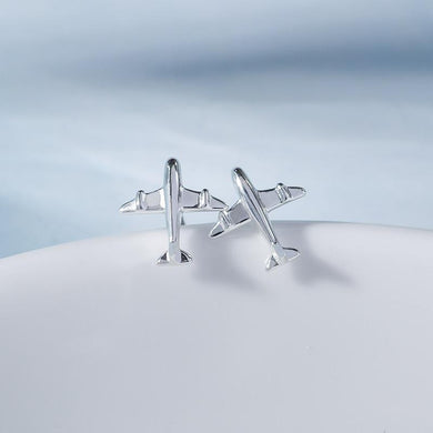 New Fashion Cute Silver Color 3d Aircraft Airplane Plane Stud Earrings For Women Girl Handmade Tiny Jewelry Wholesale