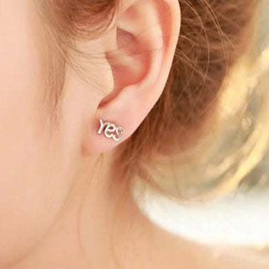New Fashion Cute Silver Plated YES or NO Letter Stud Earrings For Women Asymmetry Piercing Earrings Jewelry Accessories