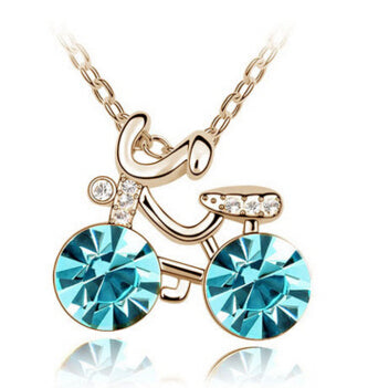 New Fashion Design Crystal bicycle Necklace Pendant Bike made with Czech clear Round CZ AAA+ Chain Silver Jewelry For Women Girl