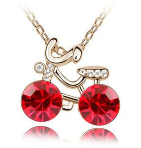 New Fashion Design Crystal bicycle Necklace Pendant Bike made with Czech clear Round CZ AAA+ Chain Silver Jewelry For Women Girl