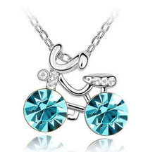 Load image into Gallery viewer, New Fashion Design Crystal bicycle Necklace Pendant Bike made with Czech clear Round CZ AAA+ Chain Silver Jewelry For Women Girl
