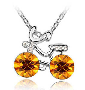 New Fashion Design Crystal bicycle Necklace Pendant Bike made with Czech clear Round CZ AAA+ Chain Silver Jewelry For Women Girl