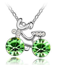 Load image into Gallery viewer, New Fashion Design Crystal bicycle Necklace Pendant Bike made with Czech clear Round CZ AAA+ Chain Silver Jewelry For Women Girl