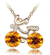 Load image into Gallery viewer, New Fashion Design Crystal bicycle Necklace Pendant Bike made with Czech clear Round CZ AAA+ Chain Silver Jewelry For Women Girl