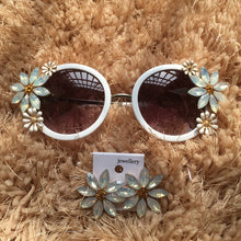 Load image into Gallery viewer, Designer Women Girls Rhinestone Crystal Sunglasses Retro Decor Floral Flower Sunglasses Summer Beach Glasses