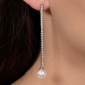New Fashion Drop Pearl Earrings Brief Personality Tassel Long Design Sparkling Crystal Earrings Female Earrings