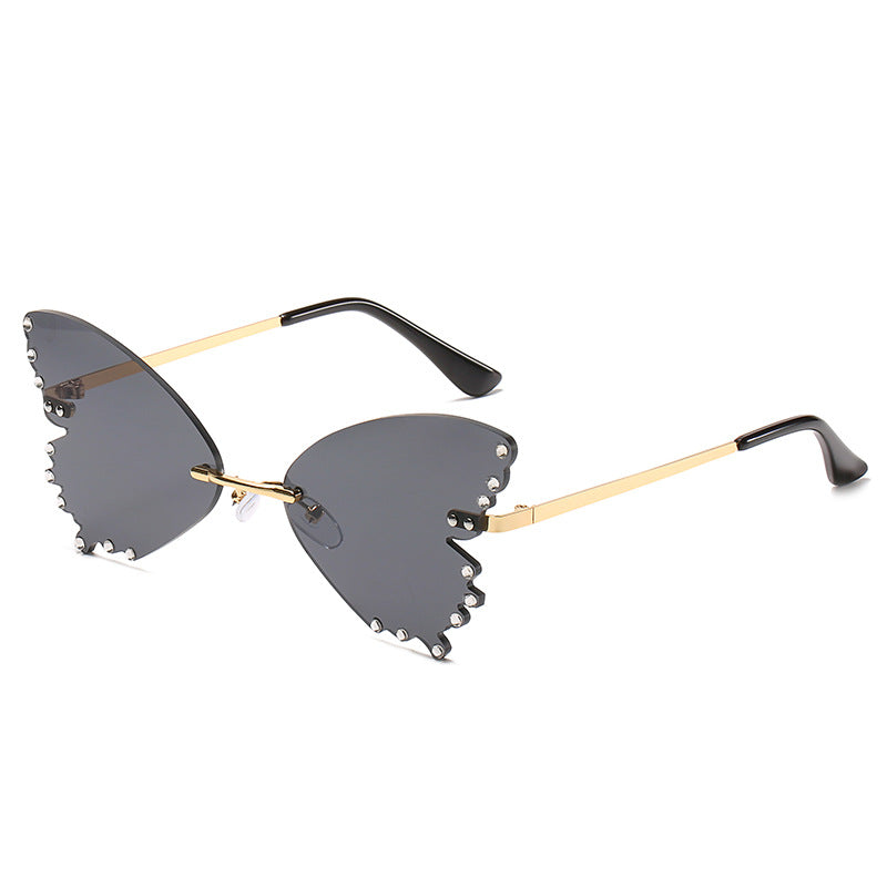Frameless Butterfly Rhinestone Sunglasses Ladies Steampunk Designer Sunglasses Retro Glasses