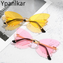 Load image into Gallery viewer, Frameless Butterfly Rhinestone Sunglasses Ladies Steampunk Designer Sunglasses Retro Glasses