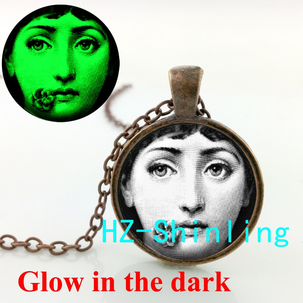 New Fashion Glowing Lina Cavalieri Necklace Piero Fornasetti Art Pendant Glowing Jewelry Glass Cabochon Necklace