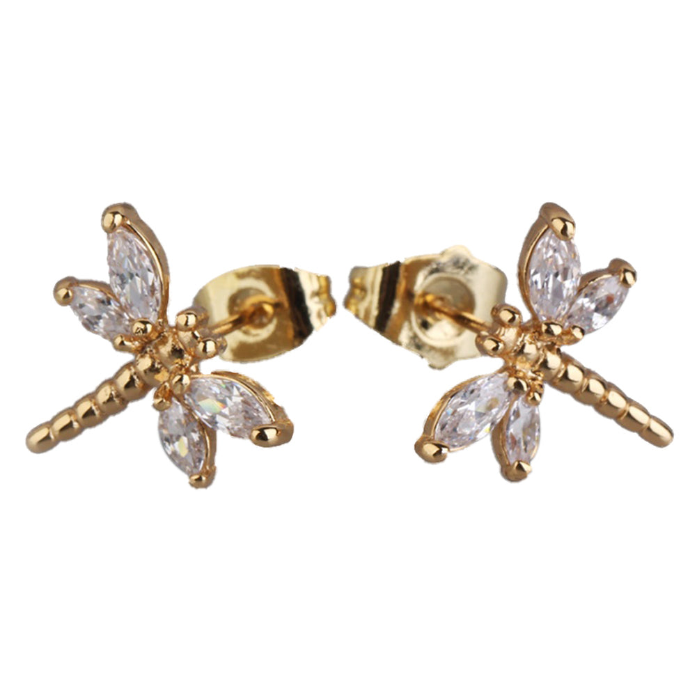 New Fashion Gold tone Ear Stud Lovely Dragonfly Crystal Stud Earrings