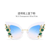 Load image into Gallery viewer, Green Diamond Oversized Sunglasses Women Designer  Cat Eye Sunglasses Transparent Frame Vintage Shades
