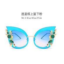 Load image into Gallery viewer, Green Diamond Oversized Sunglasses Women Designer  Cat Eye Sunglasses Transparent Frame Vintage Shades