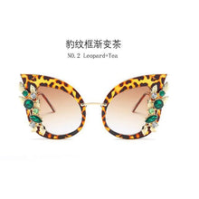 Load image into Gallery viewer, Green Diamond Oversized Sunglasses Women Designer  Cat Eye Sunglasses Transparent Frame Vintage Shades