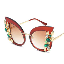 Load image into Gallery viewer, Green Diamond Oversized Sunglasses Women Designer  Cat Eye Sunglasses Transparent Frame Vintage Shades 0067