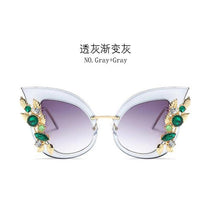 Load image into Gallery viewer, Green Diamond Oversized Sunglasses Women Designer  Cat Eye Sunglasses Transparent Frame Vintage Shades