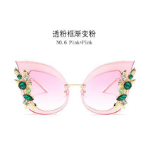 Load image into Gallery viewer, Green Diamond Oversized Sunglasses Women Designer  Cat Eye Sunglasses Transparent Frame Vintage Shades