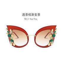 Load image into Gallery viewer, Green Diamond Oversized Sunglasses Women Designer  Cat Eye Sunglasses Transparent Frame Vintage Shades