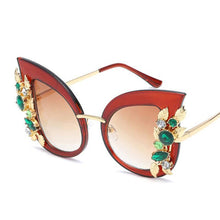 Load image into Gallery viewer, Green Diamond Oversized Sunglasses Women Designer  Cat Eye Sunglasses Transparent Frame Vintage Shades