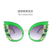 Load image into Gallery viewer, Green Diamond Oversized Sunglasses Women Designer  Cat Eye Sunglasses Transparent Frame Vintage Shades