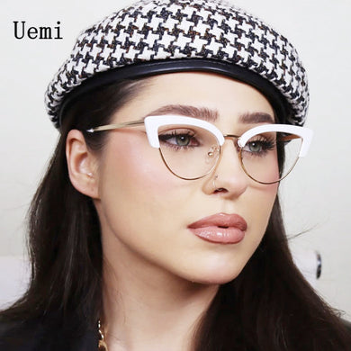 Half Frame Cat Eye Anti Blue Lignt For Women Glasses Retro Reding Clear Computer Eyeglasses Frame Ladies