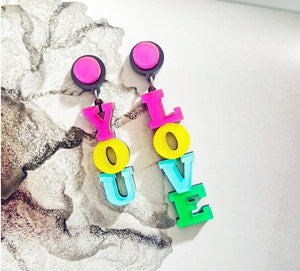 New Fashion Hiphop Fluorescent Letters LOVE YOU Acrylic Earrings for women party Club Bar Jewelry Wholesale