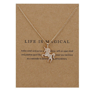New Fashion Jewelry Life Is Magical Unicorn Horse Alloy Clavicle Statement Necklace Women Girl Chocker Necklace Pendant Necklace