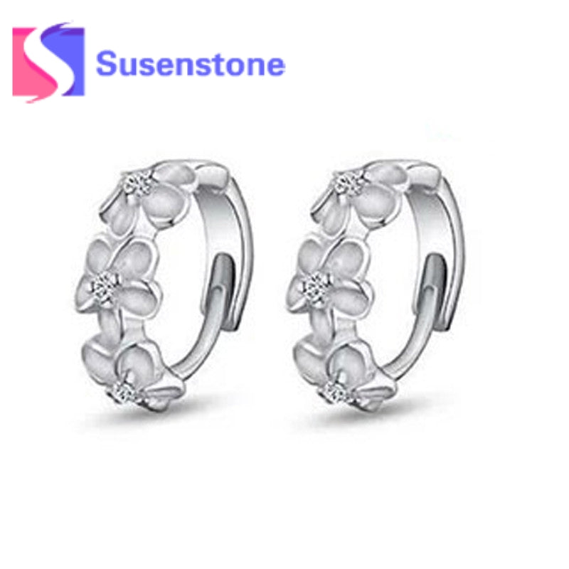 New Fashion Jewelry Women Stud Earring Elegant Camellia Flower Design Ladies Crystal Silver Plated Ear Jewelry FreeShipping